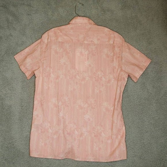 Selected Homme Mens Button Front Shirt Pink Striped Leaves Short Sleeve 16.5 New - Picture 2 of 10